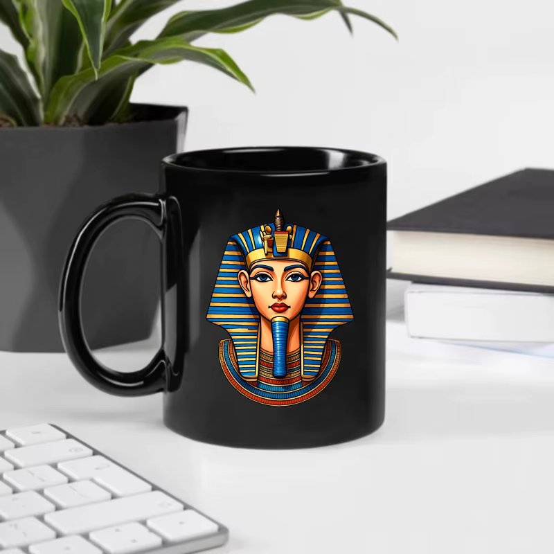 Tasse en céramique, design pharaon égyptien noir