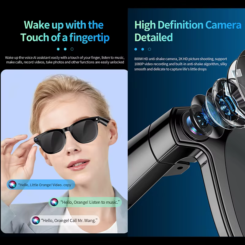 Nouvelles Lunettes Intelligentes 2026 : Assistant de Bureau IA, Traduction, Musique Sans Fil, Appels, Caméra HD 800W, Enregistrement Photo et Vidéo