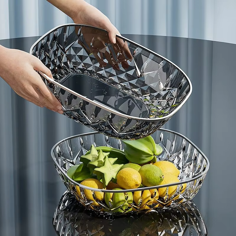 Plateau carré transparent en plastique pour fruits