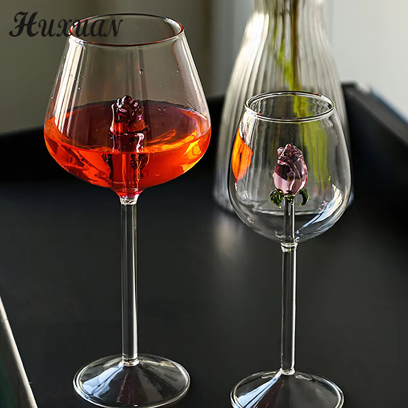 Verre Rose 3D créatif, verres à vin rouge et blanc intégrés
