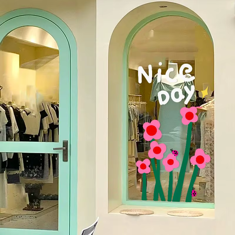 Autocollant de fleurs en verre respectueux de l'environnement, films décoratifs adhésifs, vitrine, papier peint, décoration murale