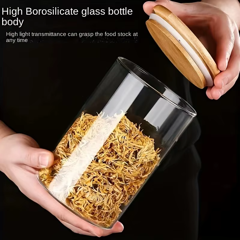 Bocaux de stockage ronds en verre avec couvercle en bambou