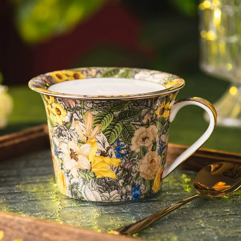 Tasse à café en céramique européenne fleur colorée ménage petit déjeuner