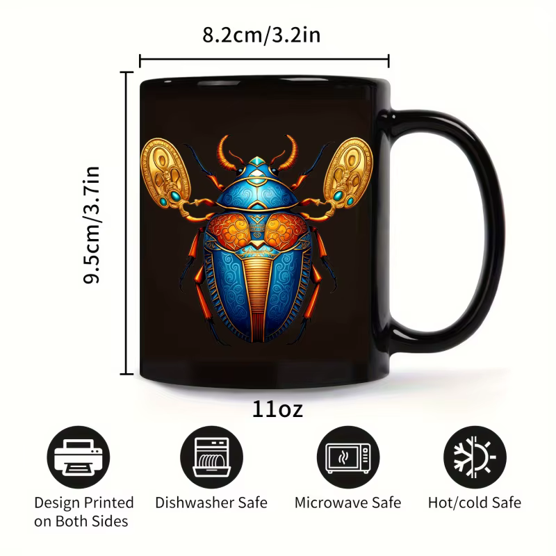 Tasse en céramique, design scarabée égyptien noir