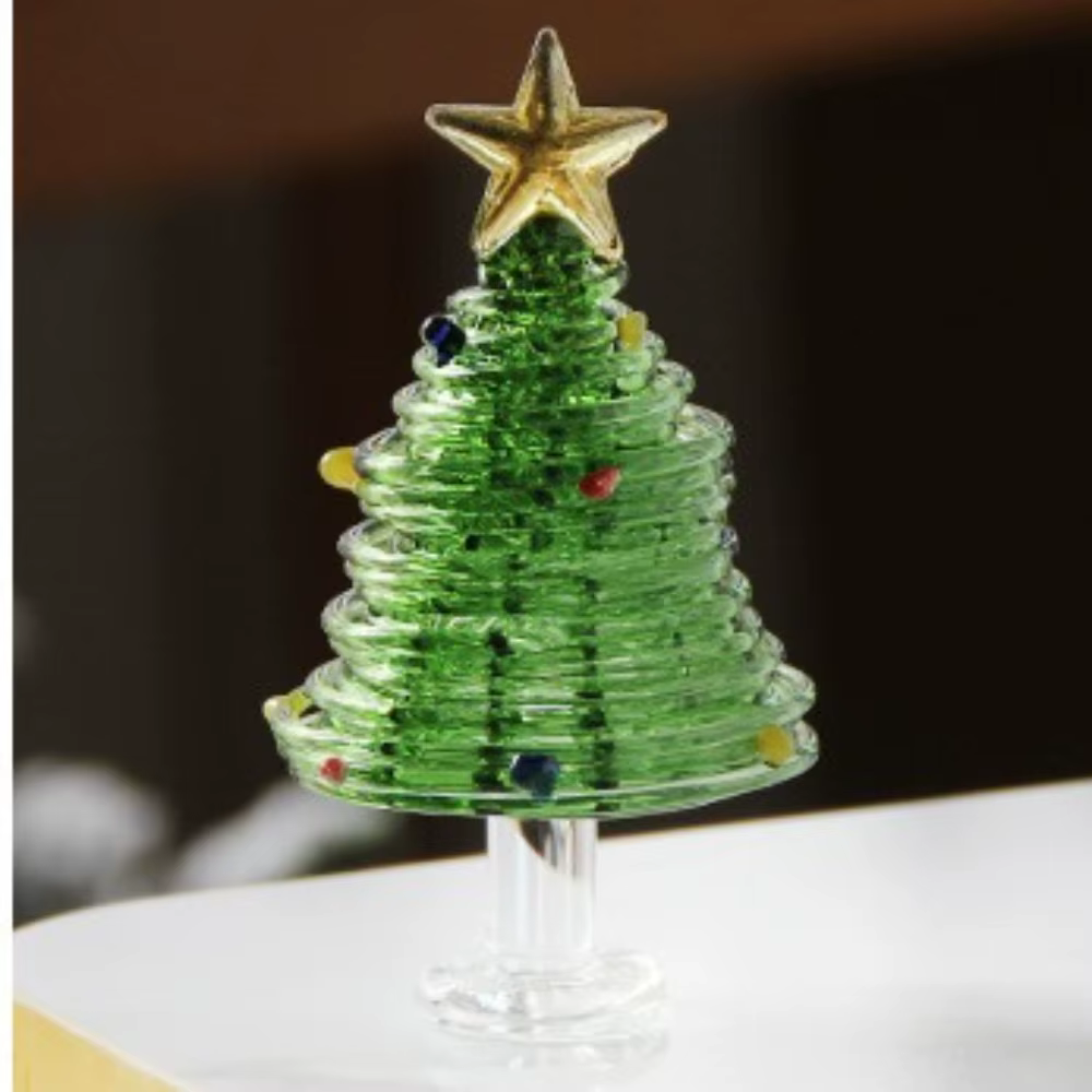 Décoration de Noël : Figurines d'arbre de Noël en verre brossé faites à la main, mini artisanat, décoration de Noël