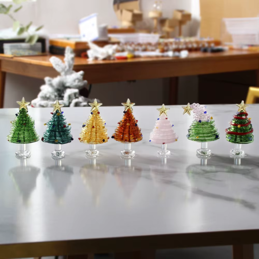 Décoration de Noël : Figurines d'arbre de Noël en verre brossé faites à la main, mini artisanat, décoration de Noël