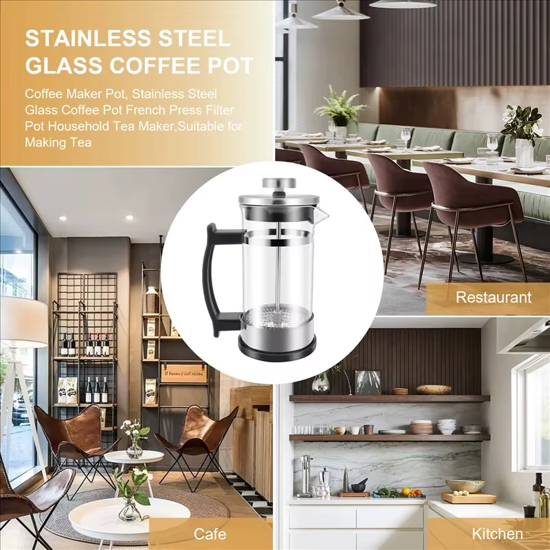 Cafetière à piston en verre borosilicate haute résistance avec filtre