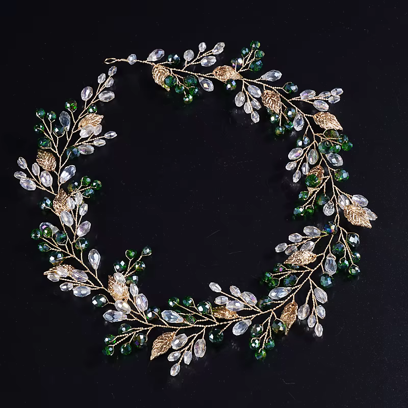 Coiffes de mariage en or pour mariée, bandeau de mariée fait à la main avec feuille, accessoires pour cheveux en cristal, vigne pour femmes