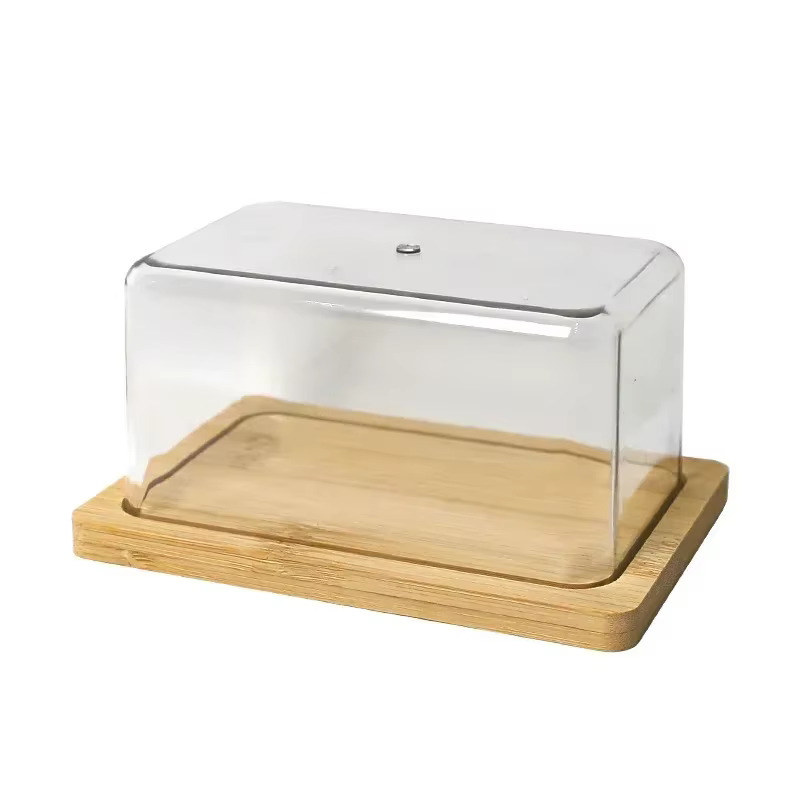 Plateau à beurre en bambou pour comptoir avec couvercle en acrylique transparent, boîte de rangement pour beurre de cuisine nordique, vaisselle à beurre YU