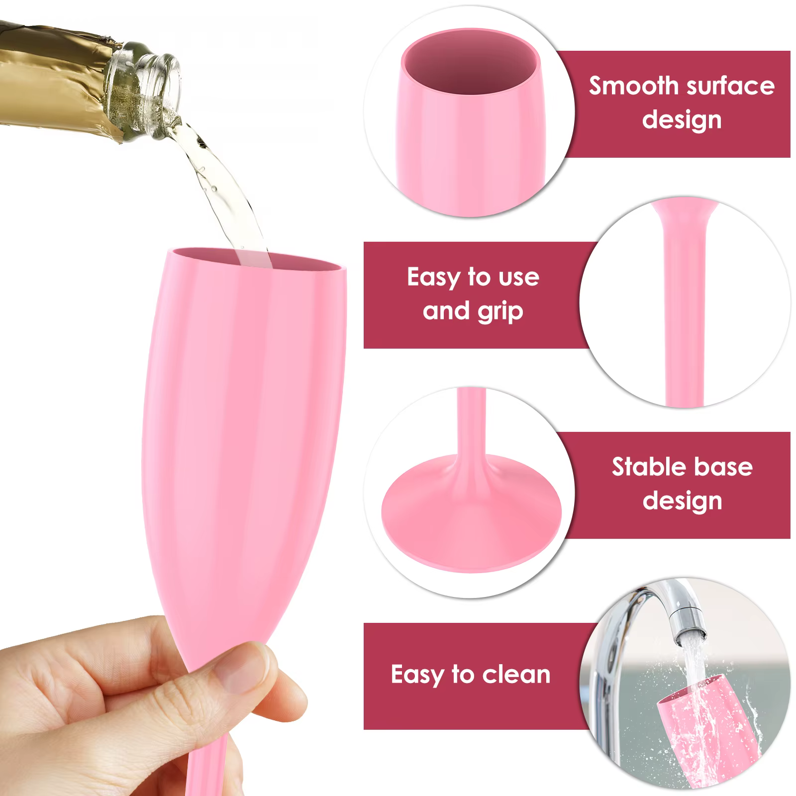 12 pièces flûtes à Champagne verre rose élégant