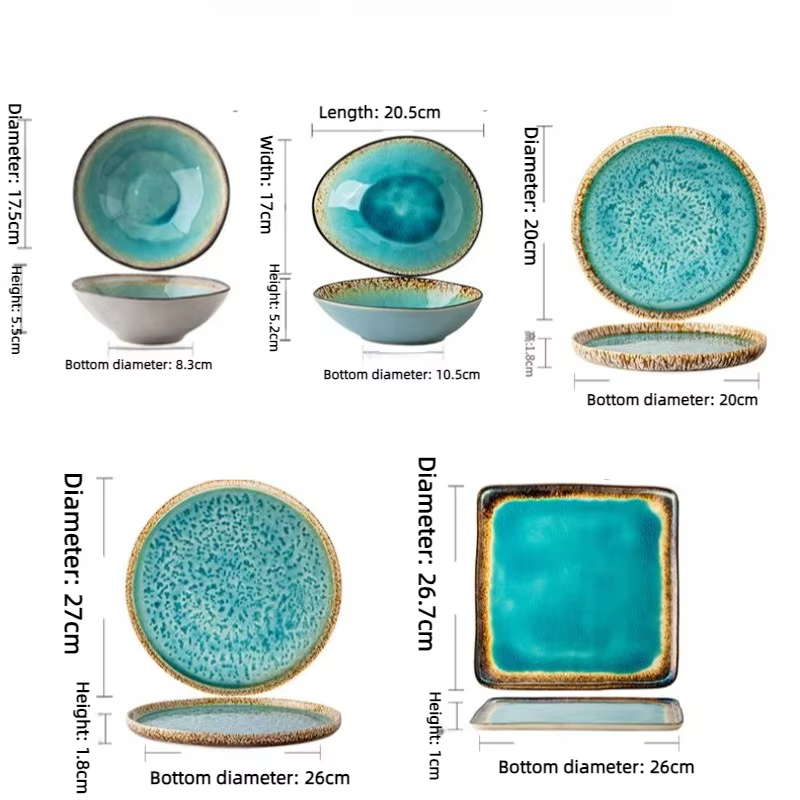 1 pièce Assiette de table en céramique bleu marine à glaçure craquelée de forme spéciale rétro