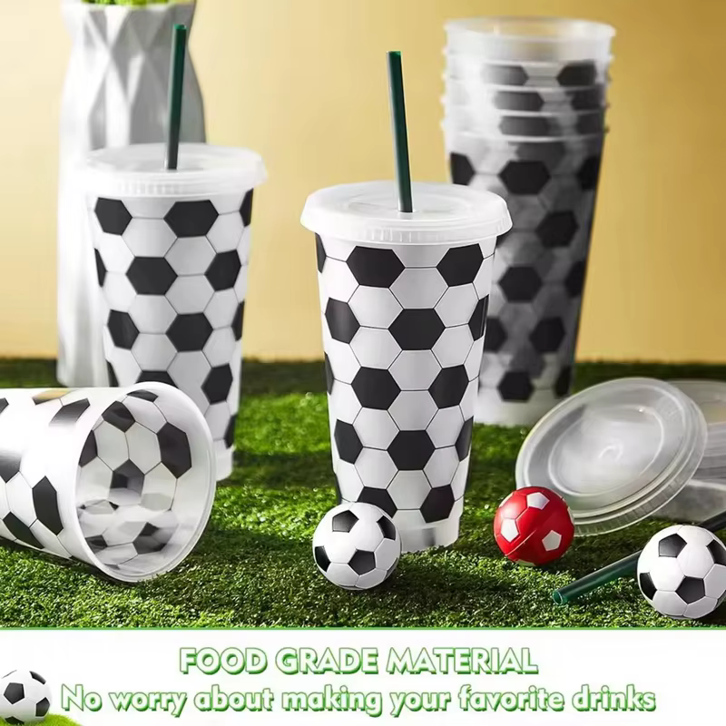 Gobelets de Football en plastique réutilisables avec couvercle