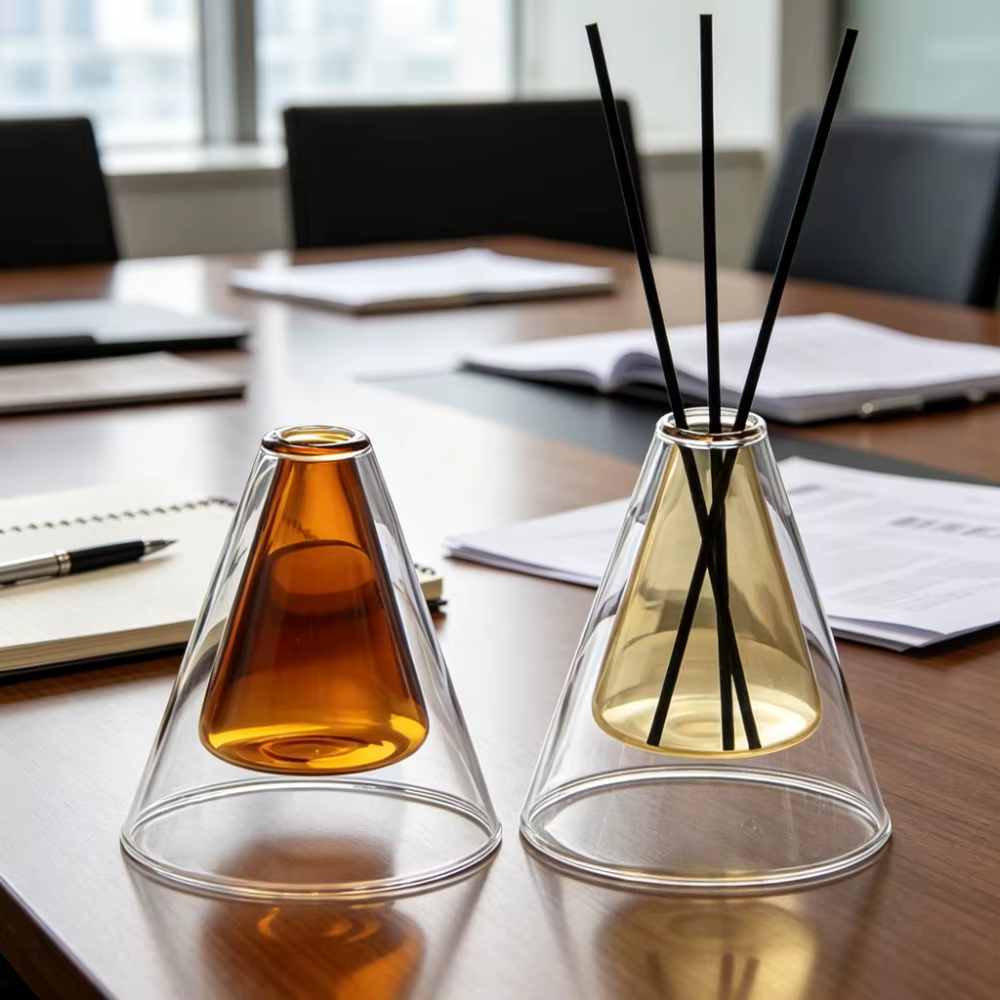 Bouteille en verre triangulaire à double paroi pour aromathérapie, organisateur d'huiles, conteneurs de rangement, centre de table de mariage, décoration intérieure