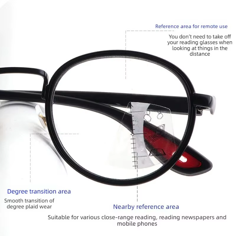 Lunettes de presbytie progressives multifocales photochromiques, monture ronde en métal, verres à changement de couleur, HD, anti-lumière bleue, lunettes de lecture