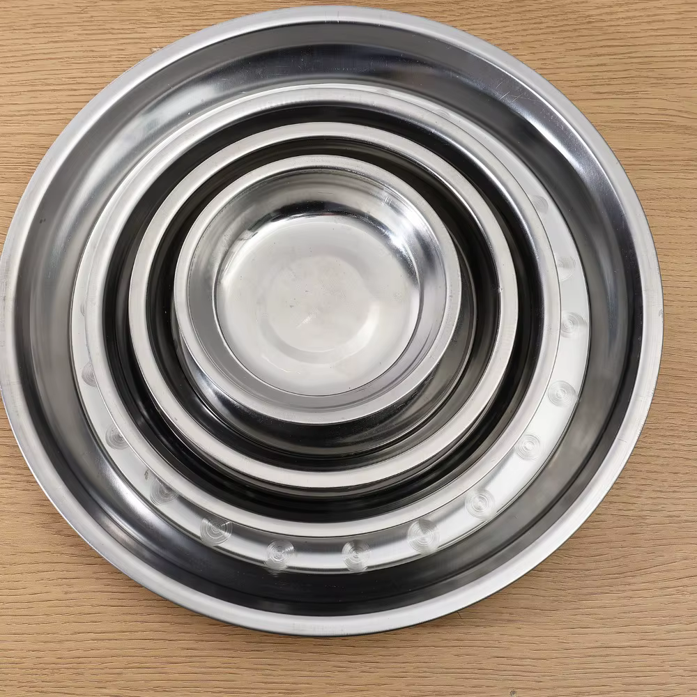 Assiette ronde en acier inoxydable de 4 tailles