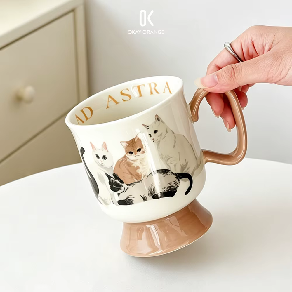 Tasse à café vintage en céramique motif chat