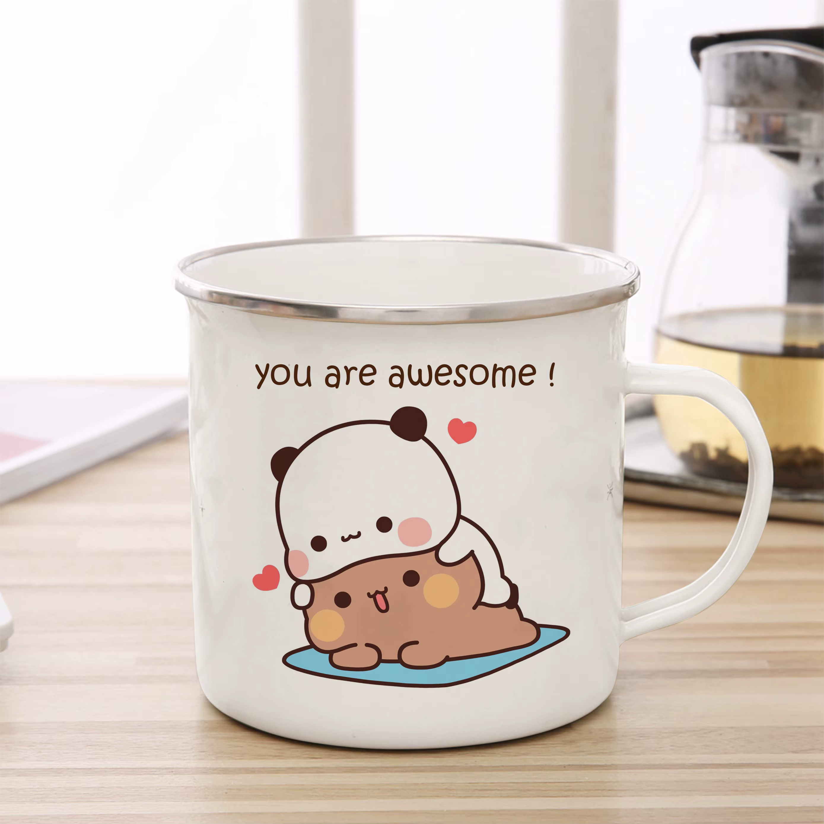 Dessin animé lait moka ours seins et Doodle émail tasse café thé