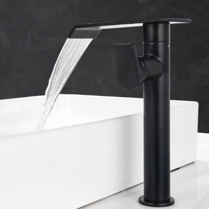 Robinet de salle de bains en or brossé, robinet de lavabo en cuivre, robinet de lavabo gris chaud et froid, mélangeur de robinet d'évier noir, mélangeur de cascade