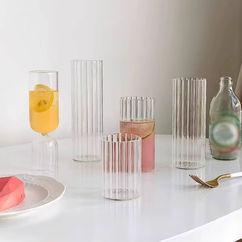 INS tasses en verre nervuré verres à boire tasse de thé glacé eau jus