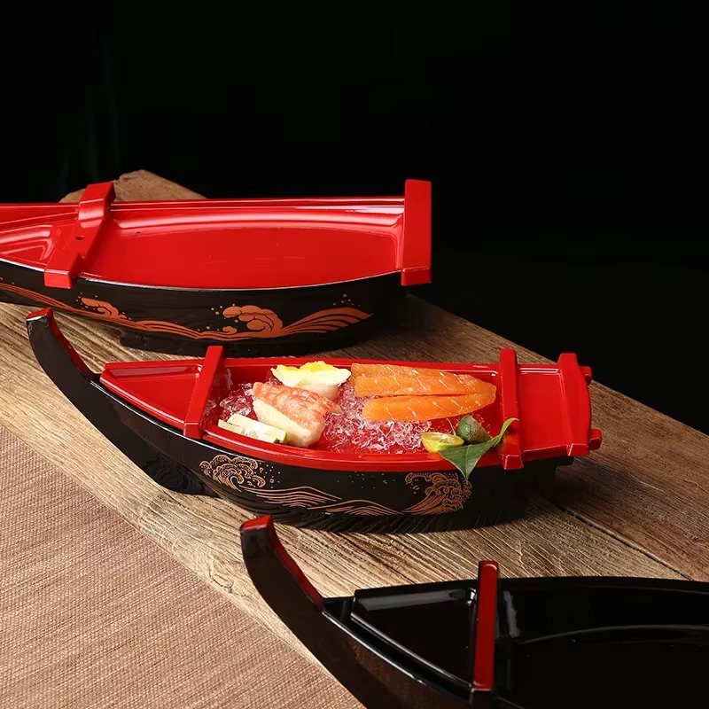 Bateau à Sushi Sashimi noir et rouge