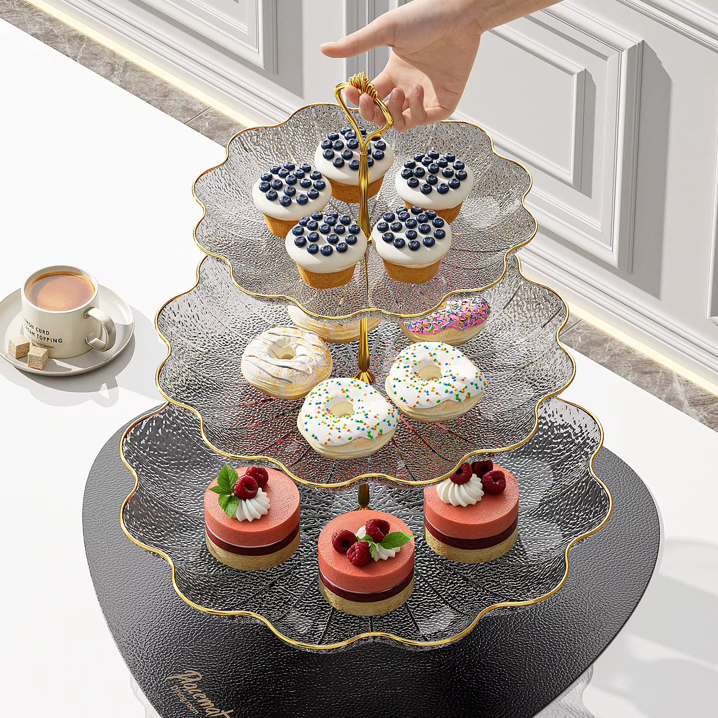 Plateau à fruits en feuille de lotus à 2/3 étages
