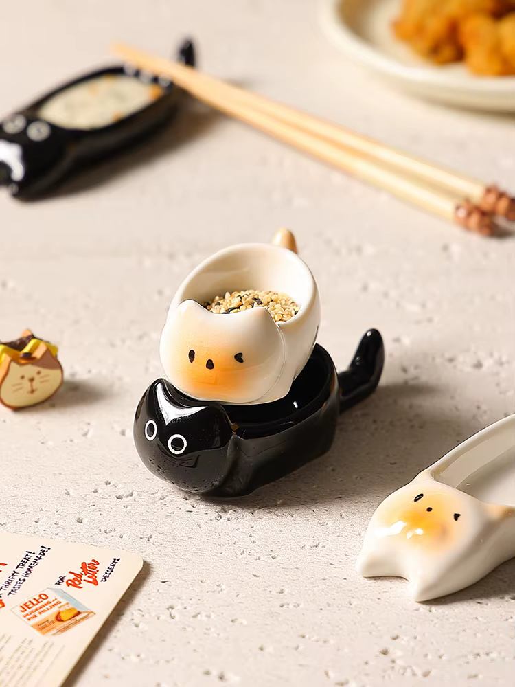 Mini assiette à tremper en céramique en forme de chat