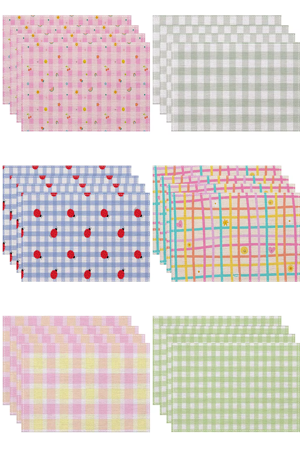 Napperons de table à motifs damier multicolores