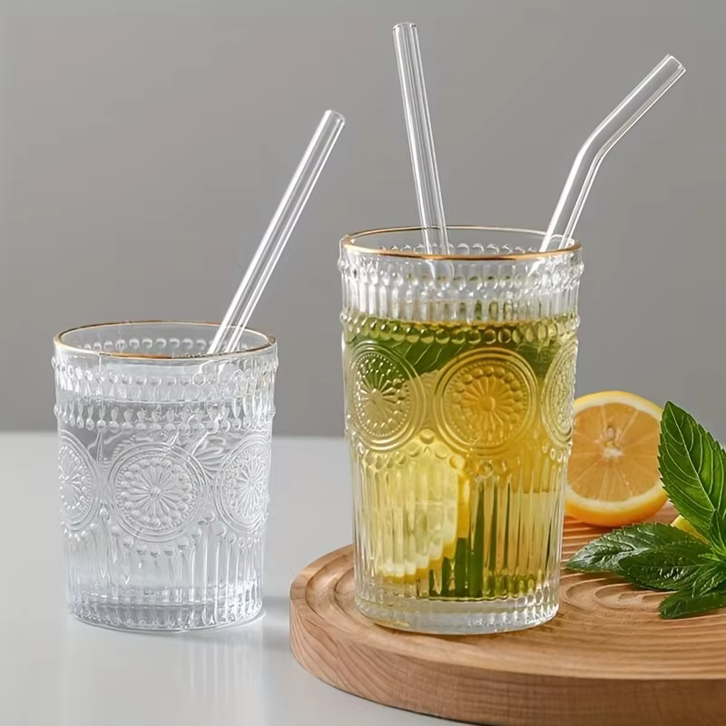 1set résistant à la chaleur verre pailles avec brosse-lot de 5-réutilisable et lavable