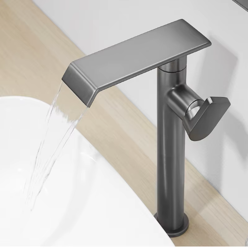 Robinet de salle de bains en or brossé, robinet de lavabo en cuivre, robinet de lavabo gris chaud et froid, mélangeur de robinet d'évier noir, mélangeur de cascade