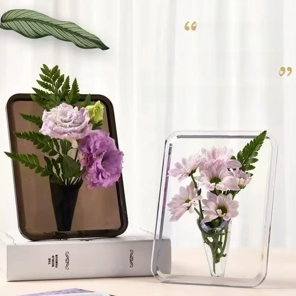 Vase à fleurs transparent, cadre photo décoratif, vase d'art moderne, cadre pour photos, vase hydroponique, présentoir d'étagère