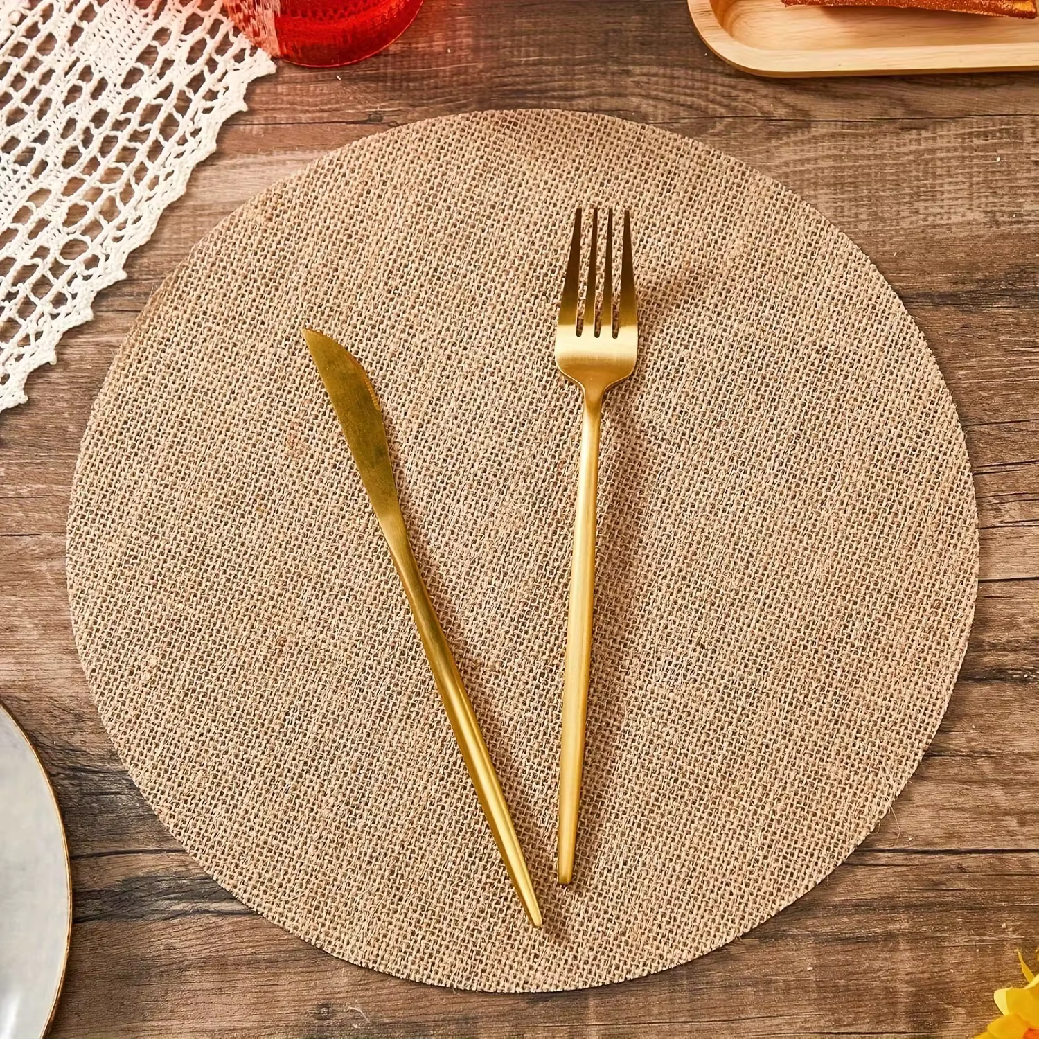 6 pièces de sets de table ronds en jute naturelle