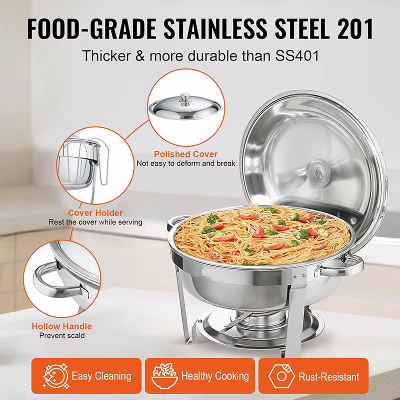 Ensemble de buffet à réchauds ronds en acier inoxydable 5QT