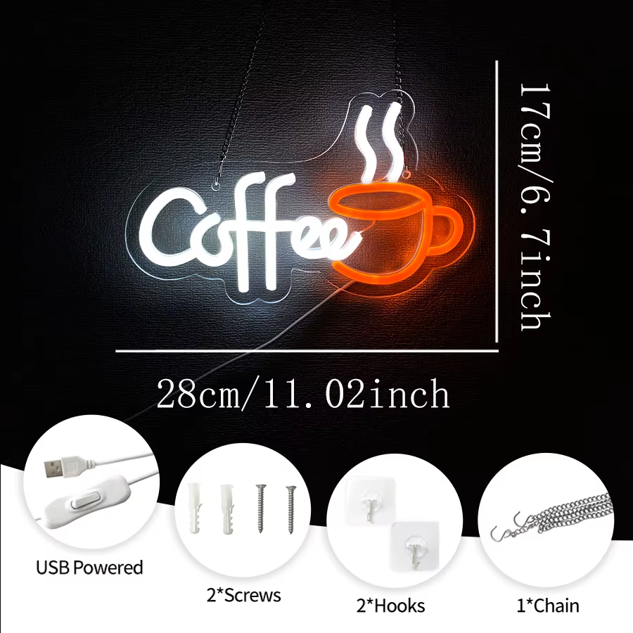 Enseigne néon café, enseignes lumineuses LED en forme de tasse pour la décoration de bar