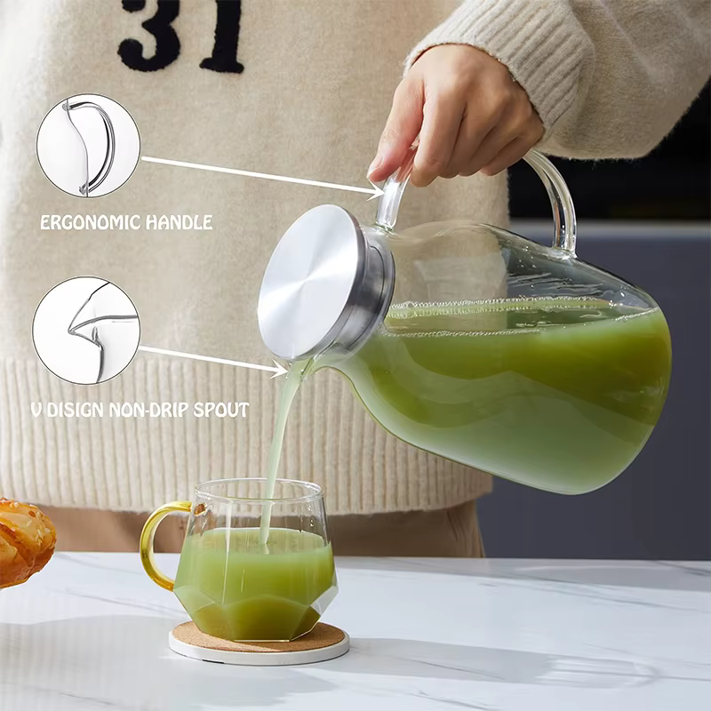 LiLac 1.8L pichet en verre avec couvercle rayures verticales