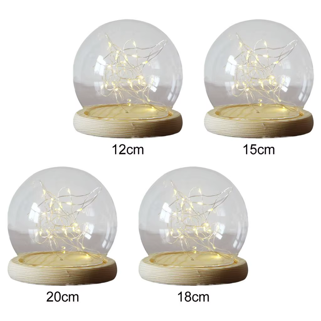 Cloche en forme de dôme en verre transparent avec Base en bois