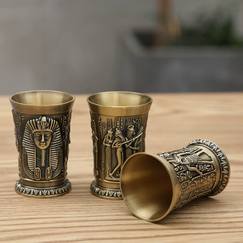 Verre à vin égyptien Vintage en métal, 50ML, pharaon Tut, gravure, gobelet en métal, Cocktail, whisky, Bar, tasse, verre d'eau, décoration de maison