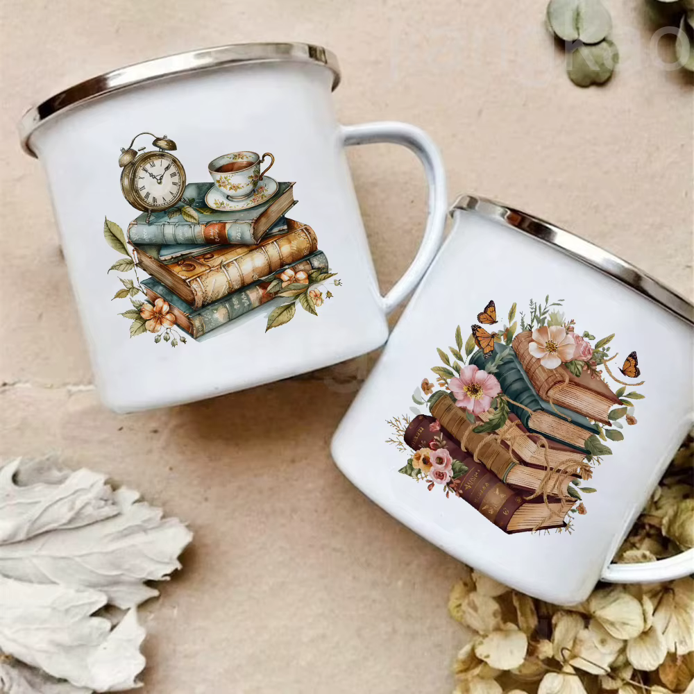 Tasses en émail imprimées de livre de fleurs