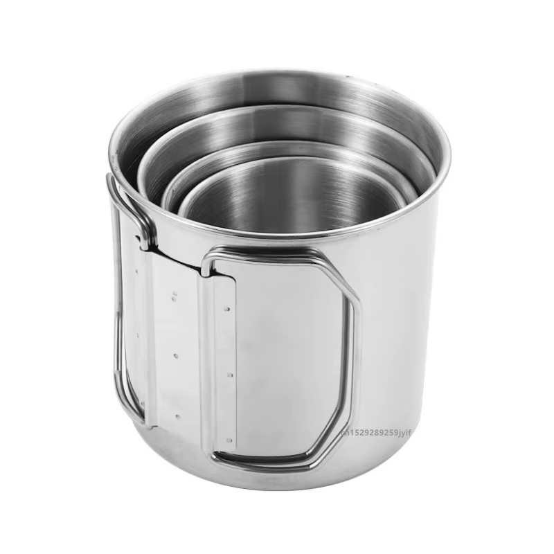 Tasse de Camping en acier inoxydable, 250/350/500/700ml, tasses d'alpinisme portables avec poignée pliable, tasse d'eau extérieure, verres