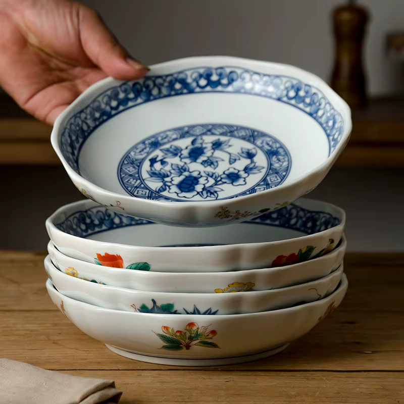 1 pièce – Assiettes en céramique bleues et blanches de style rétro chinois