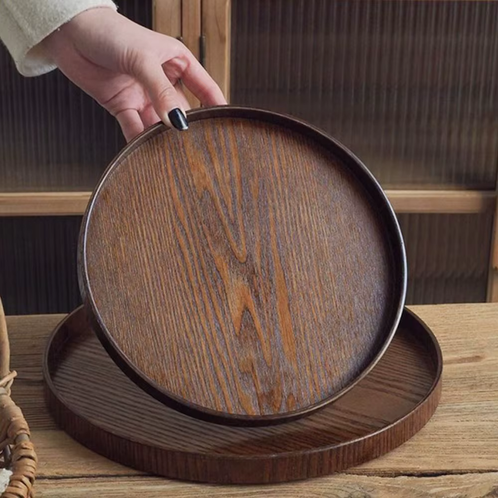 Plateau de service rond Vintage en bois 21/24/27/30/33cm