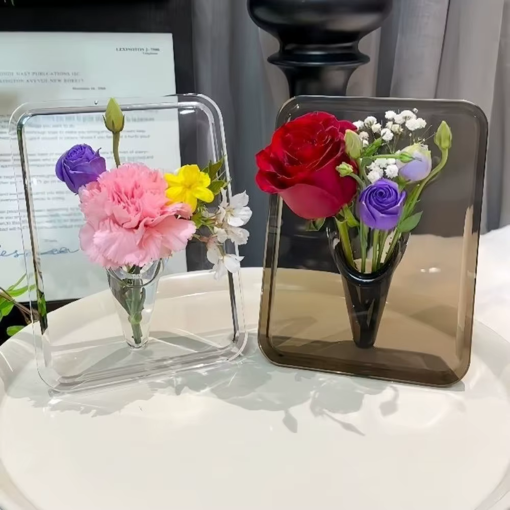 Vase à fleurs créatif transparent, cadre photo décoratif, vase d'art moderne, cadre photo, vase de présentation de fleurs, décoration d'intérieur