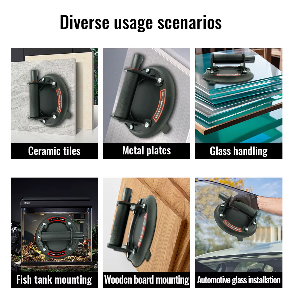 Ventouse sous vide de 8". Pompe manuelle de manipulation du verre à forte adsorption, outil de carrelage, ventouse en verre en caoutchouc. Avec une valise