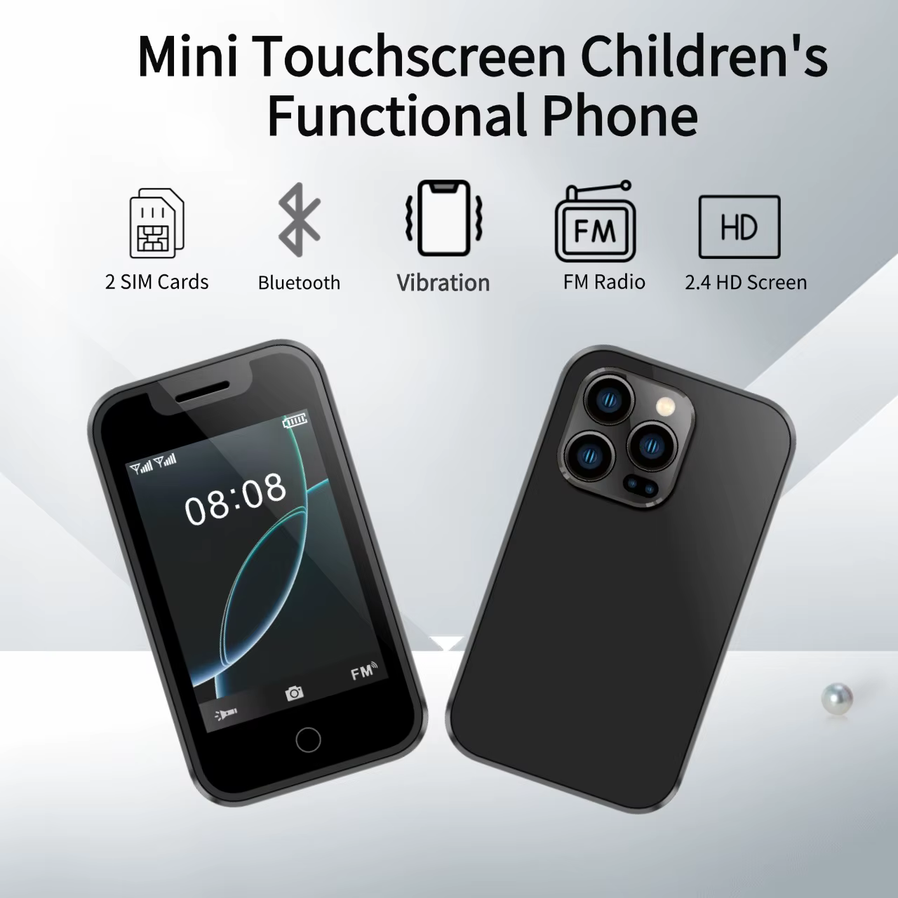 Mini téléphone portable intelligent portable, écran tactile 2.4 pouces, prise en charge double SIM, Bluetooth, appel, musique, SMS, changeur de voix, caméra, Vibration