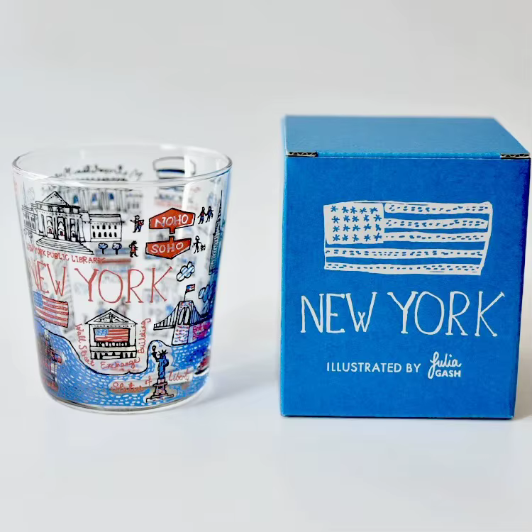 Verrerie illustrée sur le thème de la ville peinte à la main : verres à boire