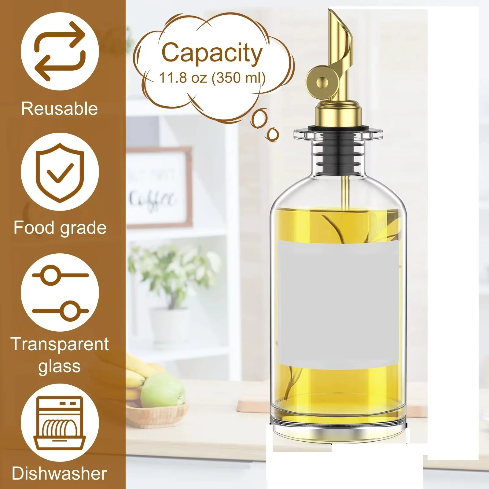Bouteille distributrice d'huile d'olive en verre
