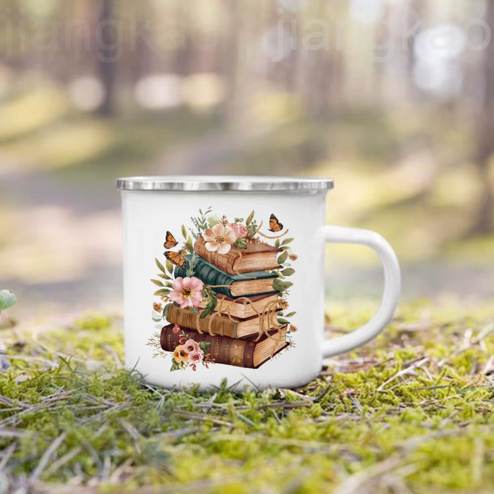 Tasses en émail imprimées de livre de fleurs