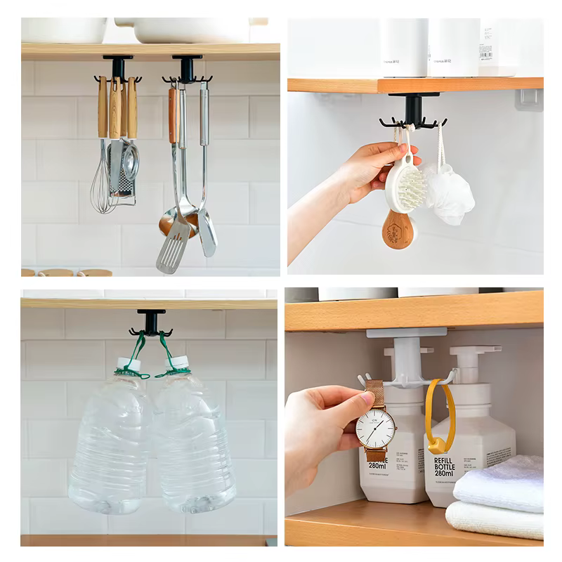 Crochets de cuisine Rotation Rack De Stockage Sans Poinçonnage Mural Ustensiles