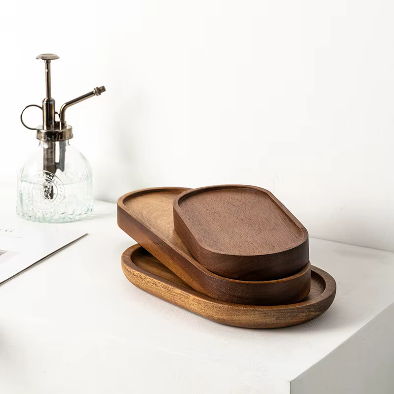 Vaisselle assiette à Dessert ronde en bois massif plateau