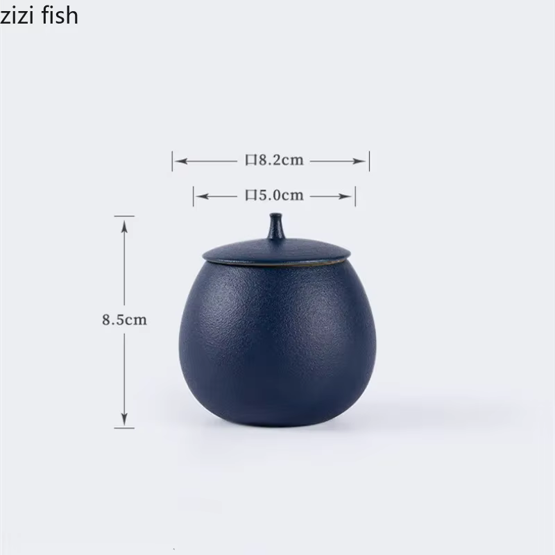 Boîte à thé en grès pot rond scellé caddie à thé en céramique