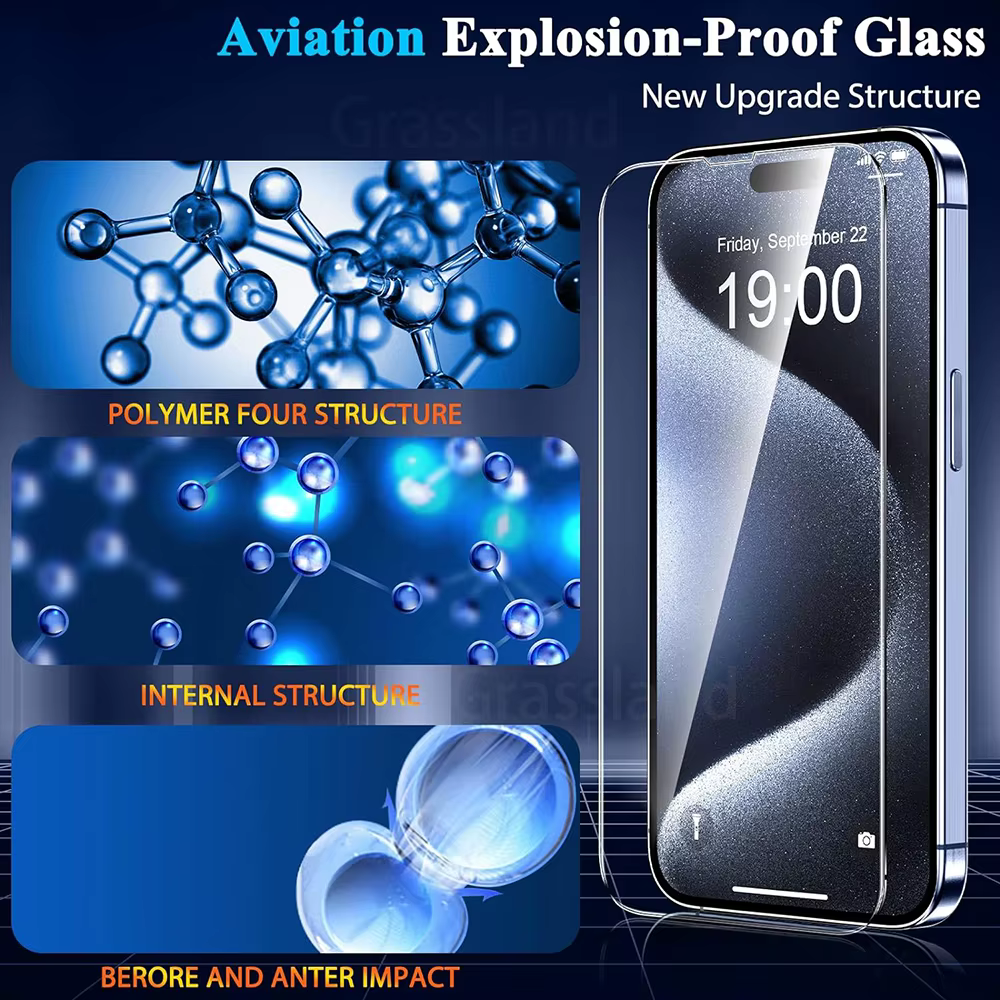 Protecteur d'écran en verre pour iPhone, Film de protection en poly, Verre du Guatemala pour iPhone 16 15 14 13 12 11 Pro Max 7 8 Plus X XS Max, 4 pièces